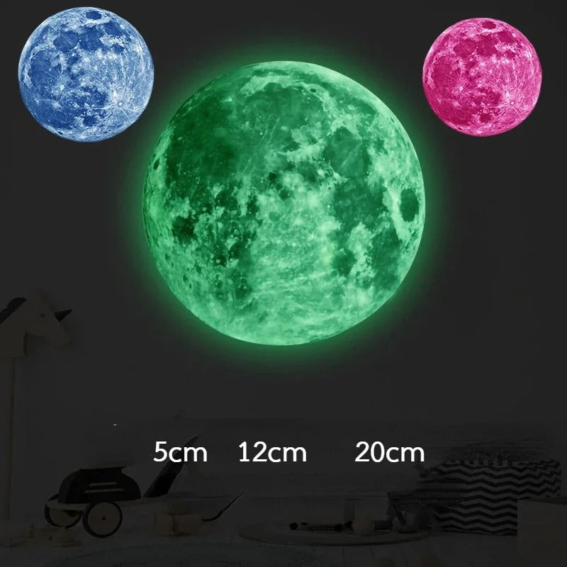 Bin Majid Souq® Aesthetic 3D Luminous Moon Wall Sticker - Glow in the Dark PVC Decal for Kids' Rooms