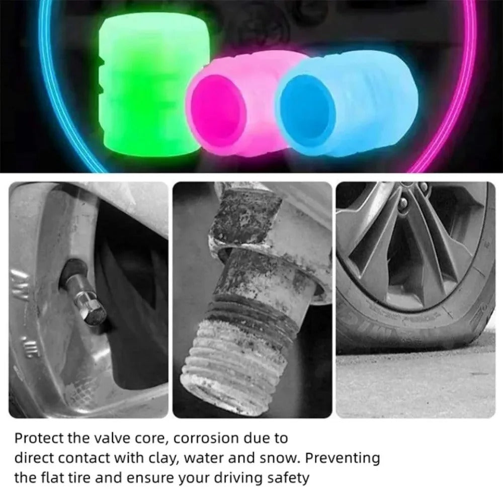 Bin Majid Souq® 4pcs Luminous Valve Caps for Electric Vehicles, Motorcycles, Bicycles, and Trucks